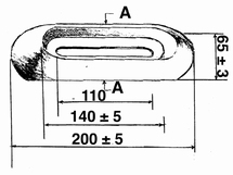 Aluminium anode boutmontage 0,59 kg LxB 200x65mm