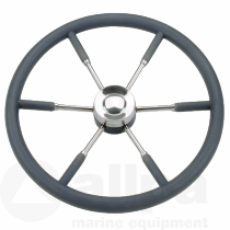 Stuurwiel 6 spaaks RVS met zwart plyurethaan rand en grepen